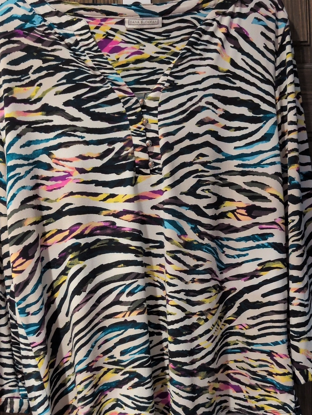 Dana Buchman White Zebra-Print V-Neck Tunic with Multicolor Streaks